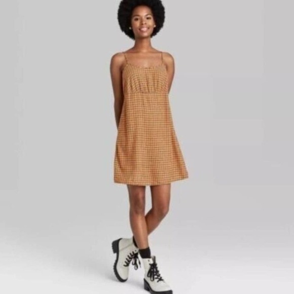 NEW Wild Fable Flannel Check‎ Mini Dress XXL Tan Black Purple NWT - Picture 1 of 7